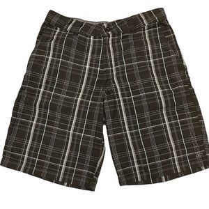 O’Neill Triumph chino walking shorts. Black plaid, front button. Men’s size 31